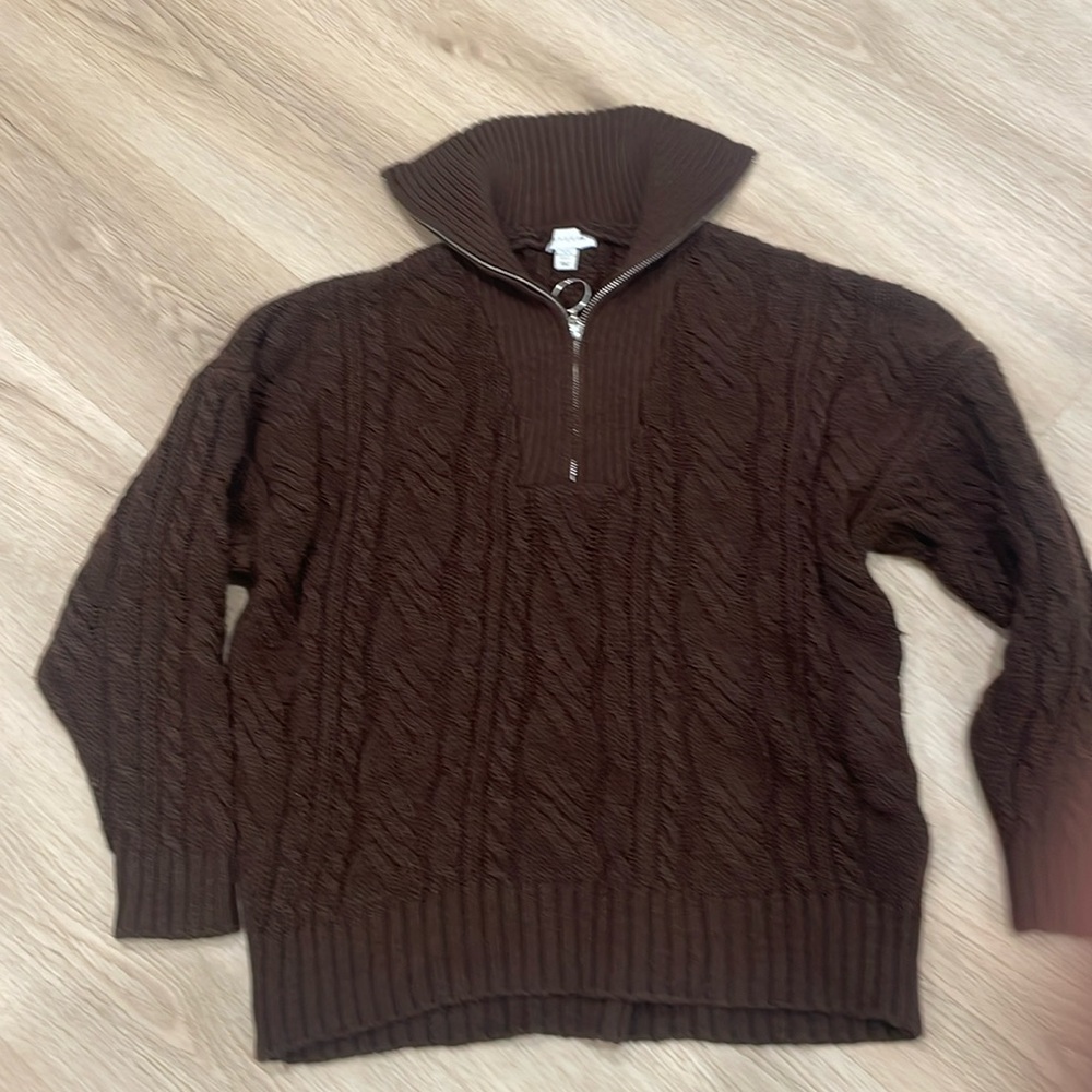 Top Shop size XS brown sweater with silver zipper.
